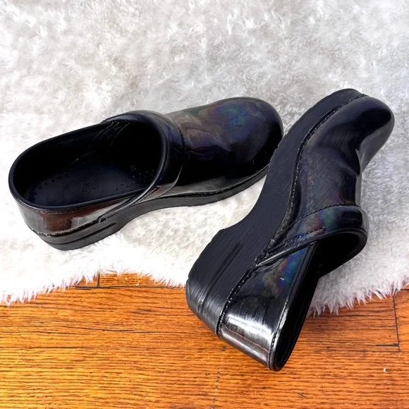 Dansko Professional Leather Clogs Petrol Patent Black Footwear Sz 8 - Picture 5 of 10